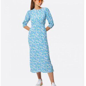 Rixo Lucile Ditsy Floral Crepe Viscos Midi Dress Vgt Style Empire Waist Spring L